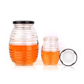 Wholesale 100ml 180ml 380ml 730ml threaded bee shape honey glass jar containers with screw lid